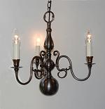 Three arm Dutch hanging lamp in dark bronze finish with round ball center